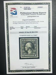 MOMEN: US STAMPS #342 MINT OG H PSE GRADED CERT XF-SUP 95 LOT #72041