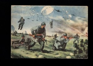 Italy WWII Paratrooper Parachutist Battle Scene c1942 Unused Postcard u