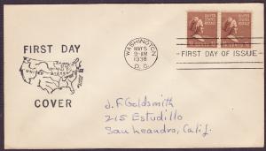  805 Martha Washington pair cacheted FDC