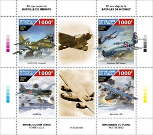 Chad - 2022 WWII Battle of Midway - 4 Stamp Sheet - TCH220248a