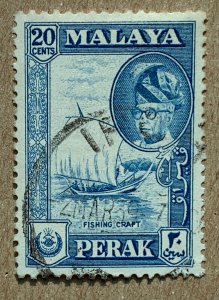 Malaya Perak 1960 20c Fishing Boat, used. Scott 133, CV $0.25. SG 157