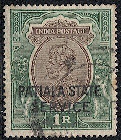 INDIA  Patiala State 1927 KGV 1r Sc O49  Used VF