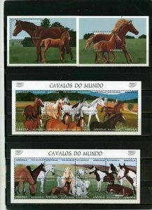 ANGOLA 1997 HORSES 2 SHEETS OF 8 STAMPS & 2 S/S MNH