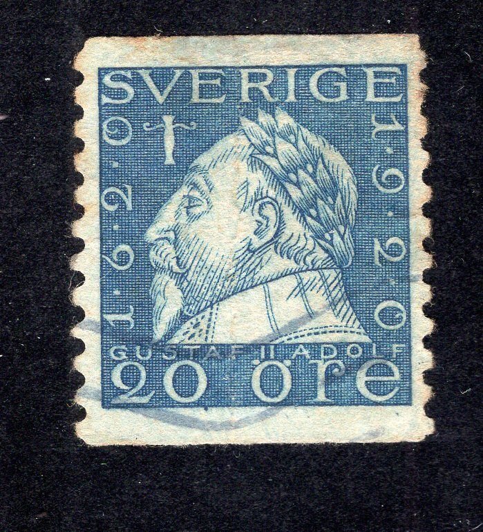 Sweden 1920 20o deep blue Gustavus Adolphus, Scott 164 used, value = 40c