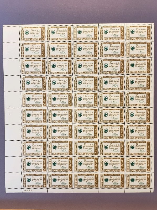 1140, Benjamin Franklin Credo, Mint Sheet, CV $18.50