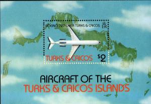TURKS & CAICOS 539 MH S/S SCV $3.00 BIN $1.50 AIRPLANE
