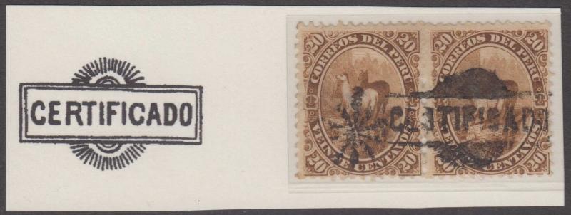 PERU 1866-67 LLAMA Sc 18 PAIR WITH LIMA STAR MUTE & CERTIFICADO CANCELS €110+