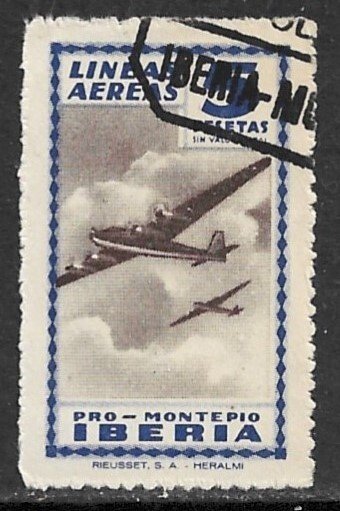 SPAIN 1945 5p Widows and Orphans Fund IBERIA AIRLINES Employees Label Used