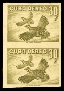 Cuba #C142P, 1956 Birds, 30c olive, imperforate vertical pair, unused without...