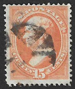 US #152 15¢ - Daniel Webster, Bright orange, Used