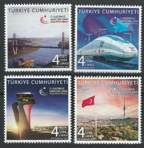 2021 Turkey 4668-4671 Locomotive. Ship. Bridge. Airport