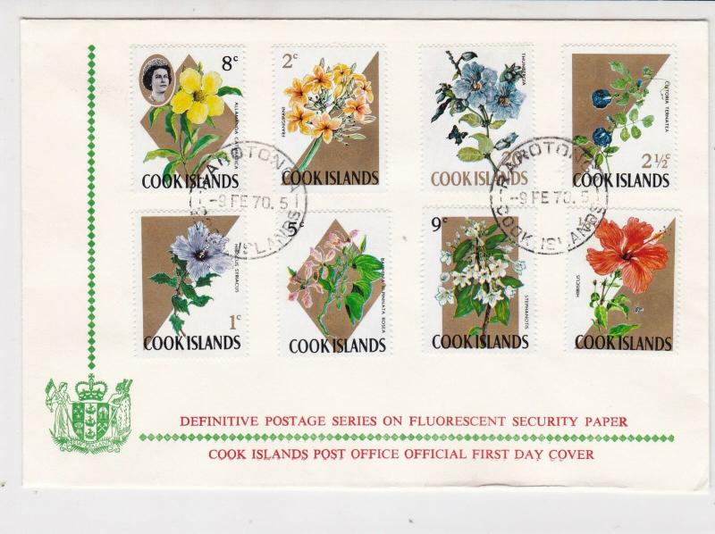 Cook Islands 1970 Def.Series Fluorescent Paper FDC Flowers Stamps Cover Rf 28994