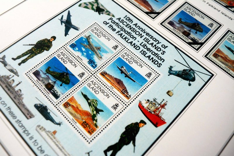 COLOR PRINTED ASCENSION ISLAND 1922-1999 STAMP ALBUM PAGES (104 illustr. pages)