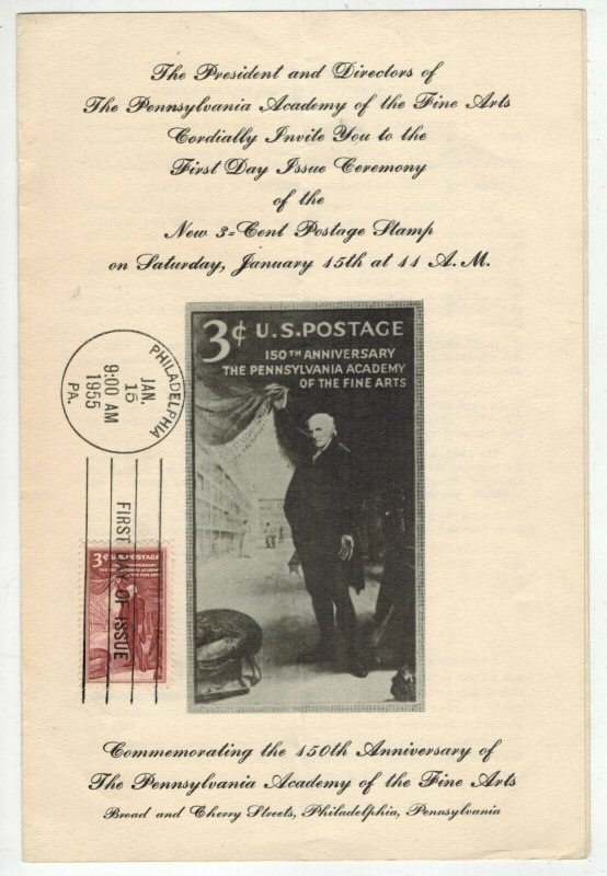 1955 CHARLES WILSON PEALE 1064 PA ACADEMY FINE ARTS SCARCE CEREMONY PROGRAM FDC