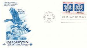 USA 1985 FDC Sc O138 Official Mail 14c Artcraft Cover First Day Cover