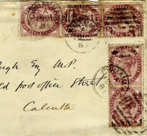 GB WALES Cover *CWMAMMAN/ E55* Duplex INDIA MAIL Calcutta 1d Lilacs 1886 PE179 