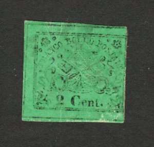 ITALY - USED IMPERFORATED STAMP - Papal State,  2 cents , green - HIGH CV - 1867