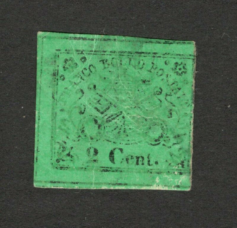 ITALY - USED IMPERFORATED STAMP - Papal State,  2 cents , green - HIGH CV - 1867