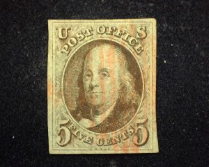 HS&C: Scott #1 Large 4 margin/deep color/sharp impress/red grid cancel Used XF/S