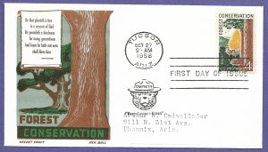 1122  FOREST CONSERVATION, 1958 CACHET CRAFT/BOLL FIRST DAY COVER, ADDR.