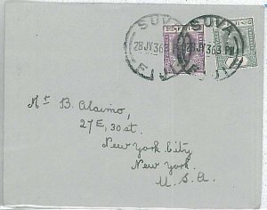 28101  - FIJI -  POSTAL HISTORY:  COVER to USA 1936