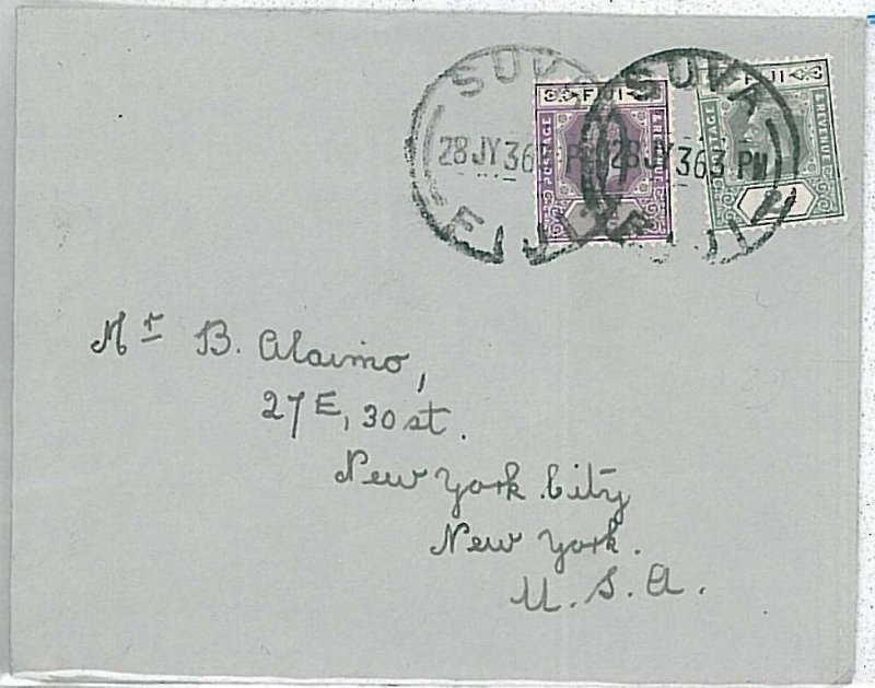 FIJI -  POSTAL HISTORY:  COVER to USA 1936