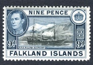 Falkland Islands 1938 KGVI. 9d black & grey blue. Mint LH. SG157.