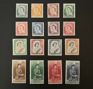 New Zealand 1954-57  MNH  QEII Complete Set of 16 - Scott #288-301, 298A, 298B