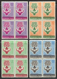 Haiti Scott 452-53,C151-52 MNHOG Blocks of 4 - 1960 World Refugee Year Set