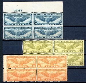 USAstamps Unused VF US 1927 Airmail Winged Blocks Scott C17, C19, C24 OG MNH 