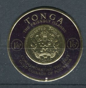 TONGA; 1963 early Gold Coinage issue Mint hinged 1s. 6d. value