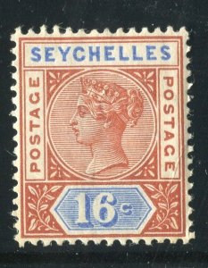 SEYCHELLES; 1890 early classic QV Die II issue fine Mint hinged 16c. value