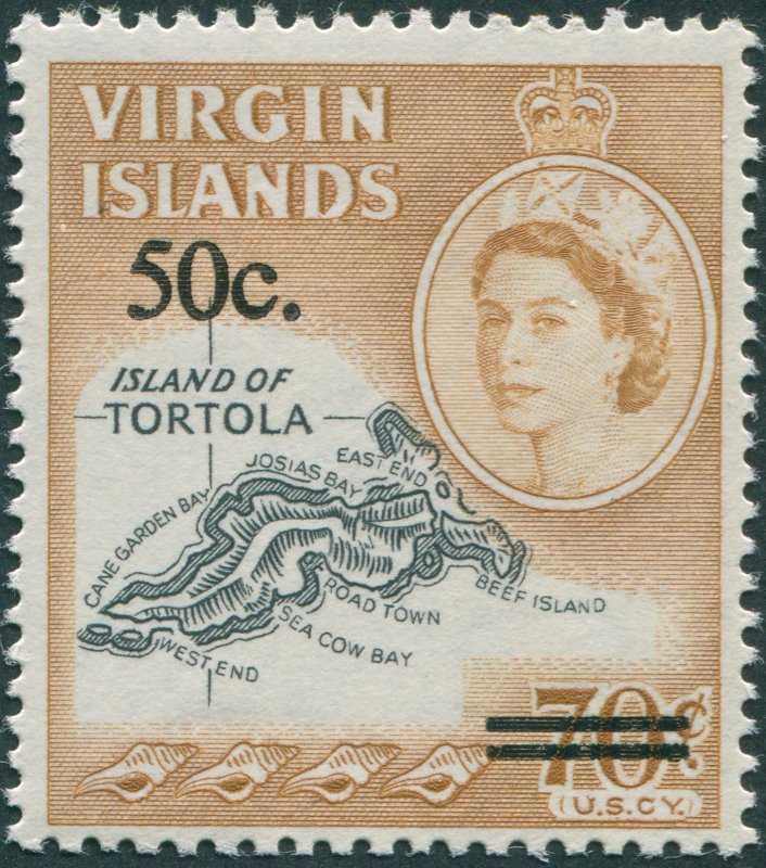 British Virgin Islands 1966 50c on 70c black & yellow-brown SG207 MNH