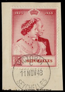 SEYCHELLES GVI SG153, 5r carmine ROYAL SILVER WEDDING, FINE USED. Cat £48.