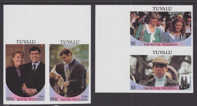 Tuvalu Sc 382-385 MNH. 1986 Royal Wedding cplt, imperf Se-Tenant Pairs VF