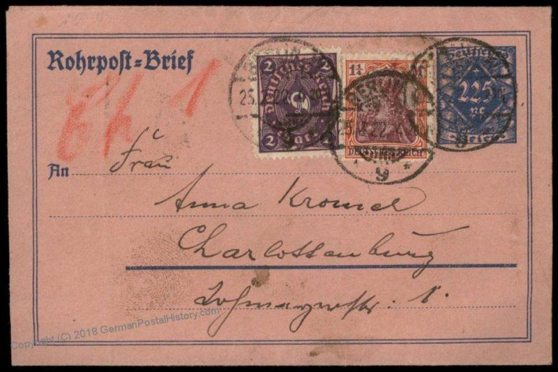 Germany 1922 Berlin Inflation Rohrpost Pneumatic Stationery Cover 82652