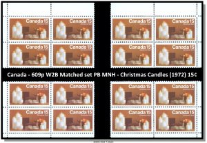 Canada - 609p W2B Matched set PB MNH - Christmas Candles (1972) 15¢ - CV 32.00