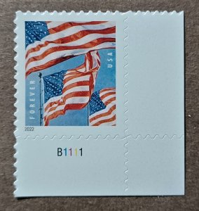 United States NEW ISSUE (58c) Three Flags MNH with plate #B1111 (2022)