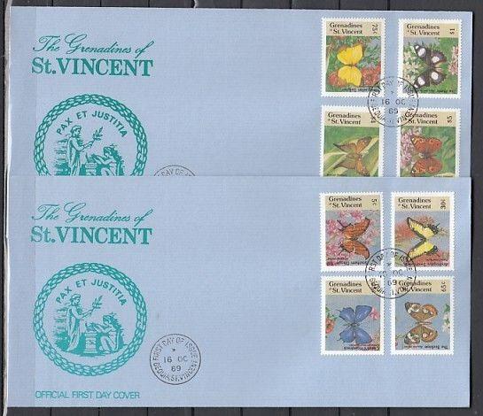 St. Vincent Grenadines. Scott cat. 661-668. Butterflies. 2 First day covers. ^