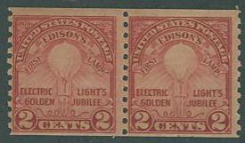 USA SC# 656 Edison's First Lamp, 2c Vert. Coil PAIR, MNH
