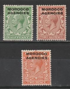 MOROCCO AGENCIES 1925 KGV 1/2D 11/2D AND 2D WMK BLOCK CYPHER 