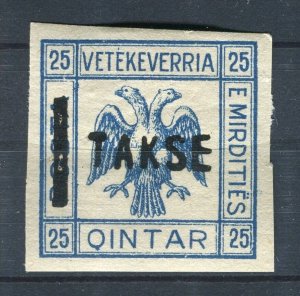 ALBANIA; 1913 Double Headed Eagle Imperf local TAKSE Optd. issue Mint 25q.