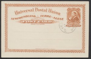 1897 Newfoundland Postal Stationery #P4 2c UPU Card, St John's CDS Favour Strike