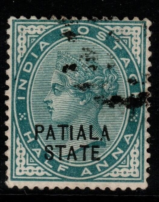 INDIA-PATIALA SG13 1892 ½a BLUE-GREEN USED