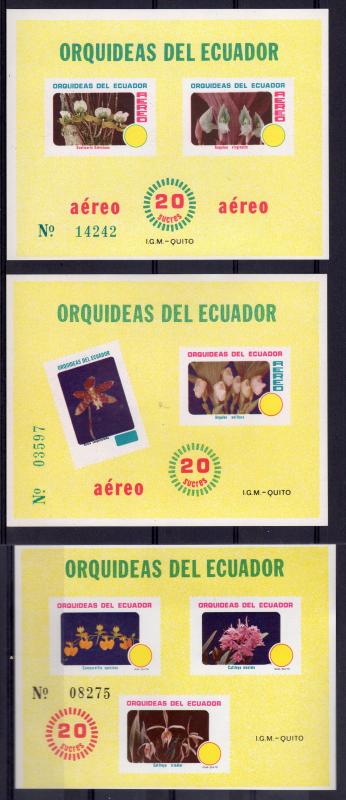 ECUADOR 1980 Sc# 1006+C 713/714   ORCHIDS 3 Souvenir Sheets MNH