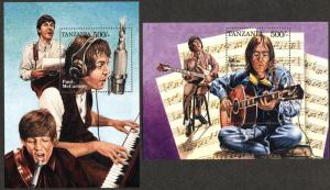 TANZANIA Sc# 1336-1337 Beatles John Lennon Paul McCartney Sheets Stamps 1995 MNH