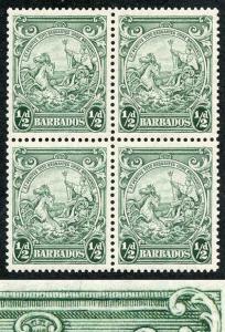 Barbados SG248a 1/2d Perf 13.5 x 13 R10/6 RECUT LINE U/M (light topicalization)