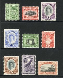 Tonga 1942-9 defins wmk Script CA set of 9 SG74/82 VFM cat 70 pounds