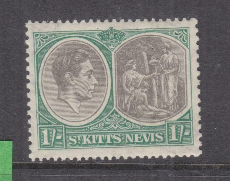 St. KITTS, NEVIS, 1937 KGVI perf. 13 x 12, 1s. Black & Green, lhm.