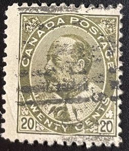 Canada #94 Used F 20c King Edward VII 1904 SCV~$50 [B17.7.4]